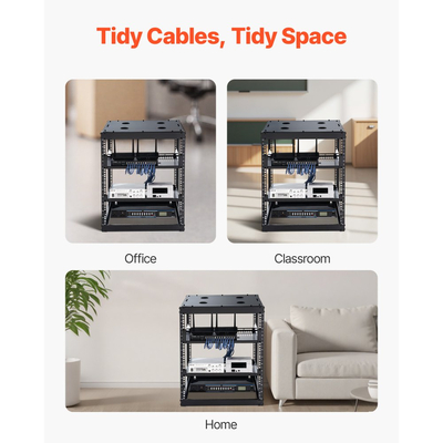 Rack δικτύου VEVOR 12U ανοιχτού πλαισίου, βάθους 585 mm, επιτοίχιο ή επιδαπέδιο, βαρέως τύπου 4 θέσεων, με αεριζόμενα ράφια και υλικό στήριξης, χωράει όλο τον εξοπλισμό δικτύωσης IT και τον εξοπλισμό AV.