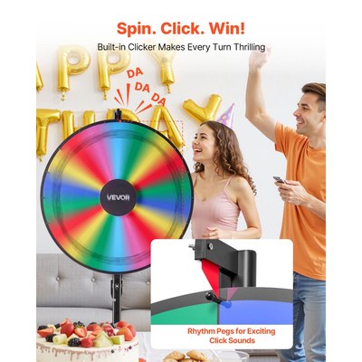 Τροχός Βραβείων VEVOR 914 mm, Τροχός Βραβείων 18 Θέσεων με Βάση, Ρουλέτα Win Fortune με Ρυθμιζόμενο Ύψος και 2 Μαρκαδόρους, 6 Χρώματα, Εύκολη Συναρμολόγηση, για Party Pub Trade Show Carnival