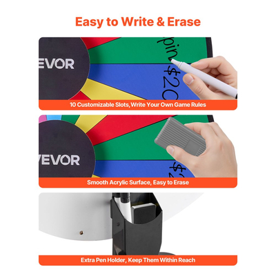 Τροχός Βραβείων VEVOR 914 mm, Τροχός Βραβείων 18 Θέσεων με Βάση, Ρουλέτα Win Fortune με Ρυθμιζόμενο Ύψος και 2 Μαρκαδόρους, 6 Χρώματα, Εύκολη Συναρμολόγηση, για Party Pub Trade Show Carnival