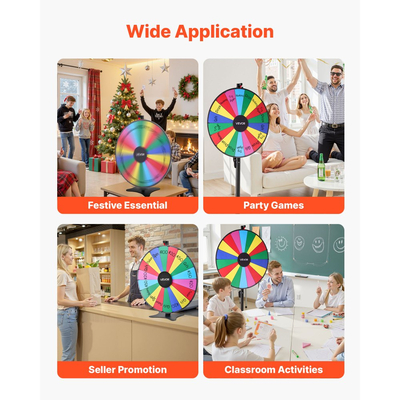 Τροχός Βραβείων VEVOR 914 mm, Τροχός Βραβείων 18 Θέσεων με Βάση, Ρουλέτα Win Fortune με Ρυθμιζόμενο Ύψος και 2 Μαρκαδόρους, 6 Χρώματα, Εύκολη Συναρμολόγηση, για Party Pub Trade Show Carnival