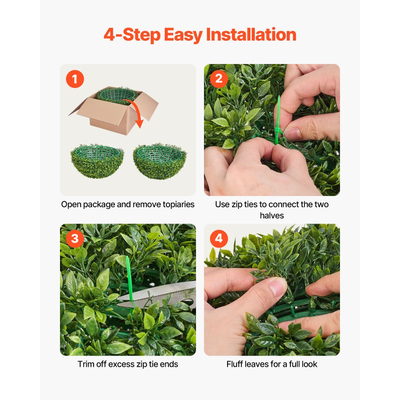 Τεχνητή μπάλα VEVOR Topiary, μπάλες φυτών ψεύτικου πυξαριού 584 χιλιοστών, ψεύτικο μεταξωτό δέντρο που μοιάζει με αληθινό, εύκολη συναρμολόγηση για διακόσμηση μπροστινής βεράντας, εξωτερικού χώρου, αυλής, κήπου, μπαλκονιού και εσωτερικού χώρου σπιτιού, πράσινο