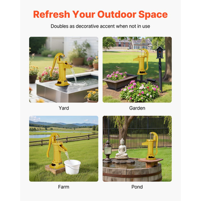 Χειροκίνητη αντλία κανάτας VEVOR Well, μέγιστη ανύψωση 25 ft, χειροκίνητη αντλία νερού από χυτοσίδηρο αντίκα, σύνδεση NPT 1-1/4 in, εύκολη εγκατάσταση, παλαιού τύπου για εξωτερικούς χώρους, κήπο, λίμνη, αυλή, αγρόκτημα, κίτρινη