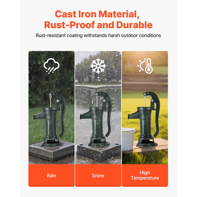 Χειροκίνητη αντλία κανάτας VEVOR Well, μέγιστη ανύψωση 25 ft, χειροκίνητη αντλία νερού από χυτοσίδηρο αντίκα, σύνδεση NPT 1-1/4 in, εύκολη εγκατάσταση, παλαιού τύπου για εξωτερικούς χώρους, κήπο, λίμνη, αυλή, αγρόκτημα, πράσινο