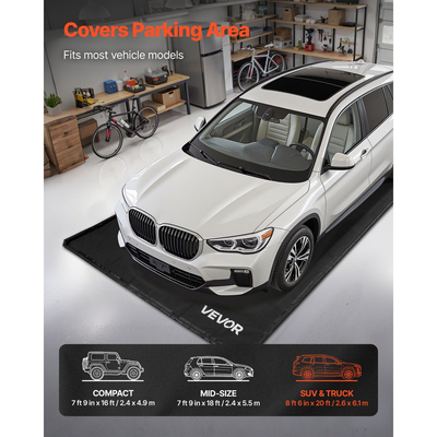 Πατάκι συγκράτησης VEVOR, 2,6 x 6,1 m, αντιολισθητικό πατάκι δαπέδου γκαράζ από PVC με σκούπα καθαρισμού, βαρέως τύπου, ανθεκτική, αδιάβροχη προστασία από χιόνι, βροχή και λάσπη για αυτοκίνητα, SUV, φορτηγά, πάρκινγκ, μαύρο