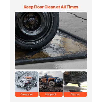 Πατάκι συγκράτησης VEVOR, 2,6 x 6,1 m, αντιολισθητικό πατάκι δαπέδου γκαράζ από PVC με σκούπα καθαρισμού, βαρέως τύπου, ανθεκτική, αδιάβροχη προστασία από χιόνι, βροχή και λάσπη για αυτοκίνητα, SUV, φορτηγά, πάρκινγκ, μαύρο
