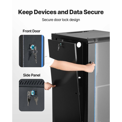 VEVOR 22U Δικτυακό Καμπίνας Τοποθέτησης σε Επιτοίχιο Χώρο, Βάθος 600 mm, Μέγιστη Χωρητικότητα Φόρτισης 136 kg, Περίβλημα Rack για Καμπίνα Server με Κλειδωμένη Πόρτα από Σκληρυμένο Γυαλί, Πλευρικά Πάνελ, Rack Server για Εξοπλισμό IT, Συσκευές A/V