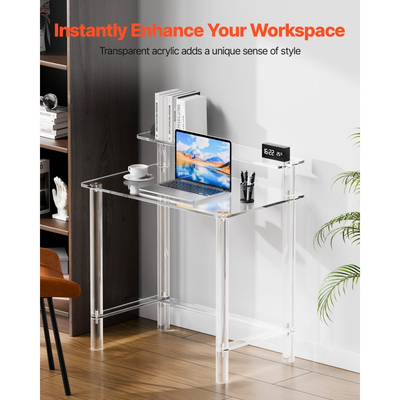 Τραπέζι Ακρυλικού VEVOR, 2 Επίπεδα Διαφανές Γραφείο με Βάση Οθόνης, Ακρυλικό Γραφείο Υπολογιστή, Μοντέρνο Πλαϊνό Τραπεζάκι Κομοδίνο για Υπνοδωμάτιο, Γραφείο, Μελέτη, Βεστιάριο, 50 x 80 x 88 cm (Διαφανές)