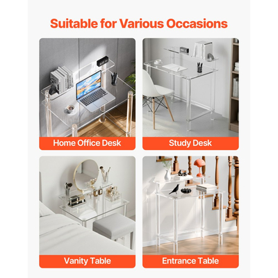Τραπέζι Ακρυλικού VEVOR, 2 Επίπεδα Διαφανές Γραφείο με Βάση Οθόνης, Ακρυλικό Γραφείο Υπολογιστή, Μοντέρνο Πλαϊνό Τραπεζάκι Κομοδίνο για Υπνοδωμάτιο, Γραφείο, Μελέτη, Βεστιάριο, 50 x 80 x 88 cm (Διαφανές)