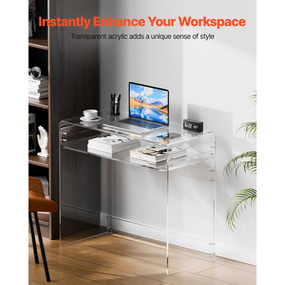 Τραπέζι Ακρυλικού VEVOR, 2 Επίπεδα Διαφανές Τραπέζι με Ράφι Αποθήκευσης, Μοντέρνο Ορθογώνιο Ακρυλικό Πλαϊνό Γραφείο, Διαφανές Χοντρό Κομοδίνο Γραφείου για Υπνοδωμάτιο, Γραφείο, Σαλόνι, 40 x 85 x 75 cm (Διαφανές)