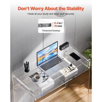 Τραπέζι Ακρυλικού VEVOR, 2 Επίπεδα Διαφανές Τραπέζι με Ράφι Αποθήκευσης, Μοντέρνο Ορθογώνιο Ακρυλικό Πλαϊνό Γραφείο, Διαφανές Χοντρό Κομοδίνο Γραφείου για Υπνοδωμάτιο, Γραφείο, Σαλόνι, 40 x 85 x 75 cm (Διαφανές)