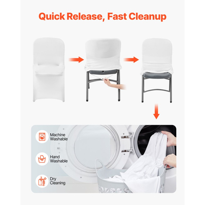 VEVOR 30 τεμάχια λευκά καλύμματα καρέκλας, κάλυμμα καρέκλας από πολυεστέρα και σπάντεξ, ελαστικά καλύμματα για γάμο, πάρτι, τραπεζαρία, δεξιώσεις, καλύμματα καρέκλας με επίπεδη πρόσοψη, κατάλληλα για καρέκλα. Διαστάσεις έως 18,11 x 19,69 x 33,86 ίντσες.