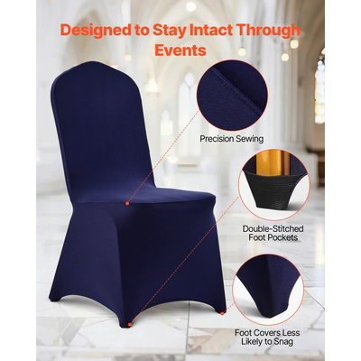 VEVOR 50 τεμάχια καλύμματα καρέκλας σε μπλε ναυτικό χρώμα, κάλυμμα καρέκλας από πολυεστέρα και σπάντεξ, ελαστικά καλύμματα για γάμο, πάρτι, τραπεζαρία, δεξιώσεις, καλύμματα καρέκλας με επίπεδη πρόσοψη, κατάλληλα για καρέκλα. Διαστάσεις έως 20,08 x 17,72 x 37,4 ίντσες.