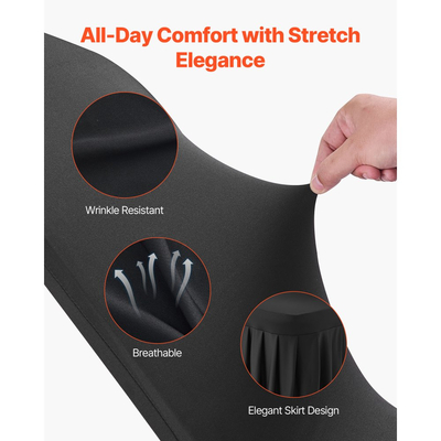 VEVOR 30 τεμάχια μαύρα καλύμματα καρέκλας, κάλυμμα καρέκλας από πολυεστέρα και σπάντεξ, ελαστικά καλύμματα για γάμο, πάρτι, τραπεζαρία, δεξιώσεις, καλύμματα καρέκλας με επίπεδη πρόσοψη, κατάλληλα για καρέκλα. Διαστάσεις έως 20,08 x 17,72 x 37,4 ίντσες.