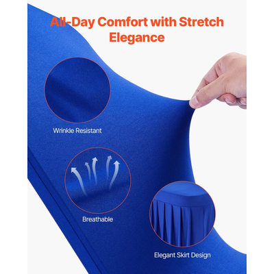 VEVOR 30 τεμάχια μπλε καλύμματα καρέκλας, κάλυμμα καρέκλας από πολυεστέρα και σπάντεξ, ελαστικά καλύμματα για γάμο, πάρτι, τραπεζαρία, δεξιώσεις, καλύμματα καρέκλας με επίπεδη πρόσοψη, κατάλληλα για καρέκλα. Διαστάσεις έως 20,08 x 17,72 x 37,4 ίντσες.