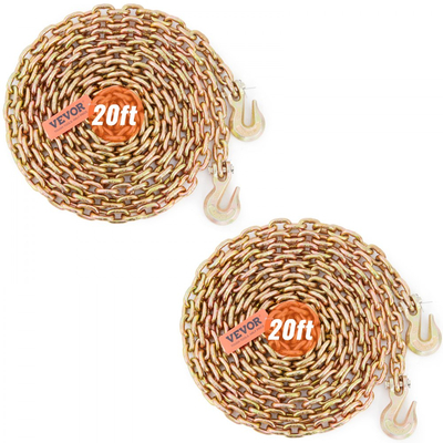 Αλυσίδα μεταφοράς VEVOR, όριο φορτίου εργασίας 4900 λίβρες, δέσιμο αλυσίδας ρυμούλκησης G80 5/16&#039;&#039;x20&#039; με γάντζους, πιστοποιημένο DOT, γαλβανισμένος χάλυβας μαγγανίου με επίστρωση για εργοτάξιο εργοστασίου αποβάθρας, 2 τεμάχια