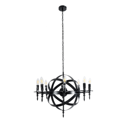 GLOBOSTAR® ESTELLE 01003 Vintage Κρεμαστό Φωτιστικό Οροφής με Ντουί 8 x E14 AC 220-240V IP20 - Μαύρο - Μ65 x Π65 x Y50cm