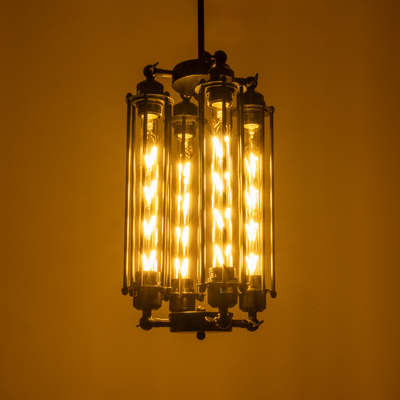 GLOBOSTAR® TUBING 01013 Vintage Κρεμαστό Φωτιστικό Οροφής με Ντουί 4 x E27 AC 220-240V IP20 - Μαύρο - Μ27 x Π27 x Y47cm