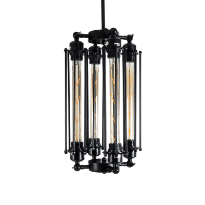 GLOBOSTAR® TUBING 01013 Vintage Κρεμαστό Φωτιστικό Οροφής με Ντουί 4 x E27 AC 220-240V IP20 - Μαύρο - Μ27 x Π27 x Y47cm