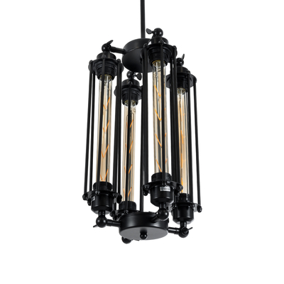 GLOBOSTAR® TUBING 01013 Vintage Κρεμαστό Φωτιστικό Οροφής με Ντουί 4 x E27 AC 220-240V IP20 - Μαύρο - Μ27 x Π27 x Y47cm