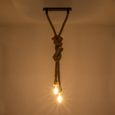 GLOBOSTAR® ROPE 01019 Boho Κρεμαστό Φωτιστικό Οροφής με Ντουί 2 x E27 AC 220-240V IP20 - Μπεζ - Μ38 x Π3.5 x Υ200cm