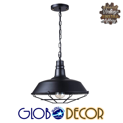 GLOBOSTAR® RAY 01048 Vintage Κρεμαστό Φωτιστικό Οροφής με Ντουί 1 x E27 AC 220-240V IP20 - Μαύρο - Μ46 x Π46 x Υ25cm
