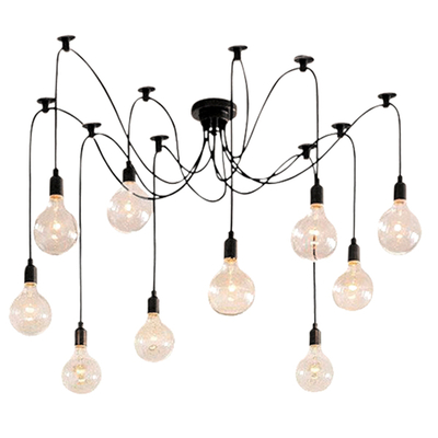 GLOBOSTAR® WIRED 01173 Vintage Κρεμαστό Φωτιστικό Οροφής με Ντουί 10 x E27 AC 220-240V IP20 - Μαύρο - Μ200 x Π200 x Υ100cm