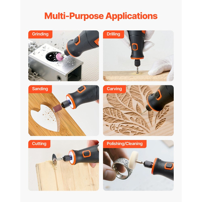 Κιτ ασύρματων περιστροφικών εργαλείων VEVOR 73 τεμαχίων, φορητό μίνι ηλεκτρικό περιστροφικό εργαλείο DC4V, ταχύτητα 5 επιπέδων 7000-20000 σ.α.λ. Πολυχρηστικά εργαλεία DIY για χάραξη, τρίψιμο, στίλβωση, σκάλισμα, κοπή, χειροτεχνίες DIY