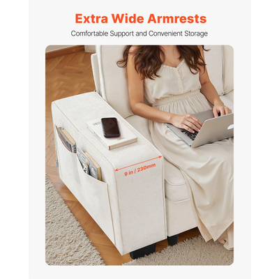 Καναπές VEVOR 3 ατόμων, Μοντέρνος καναπές-κρεβάτι με γωνιακό χώρο αποθήκευσης στο κάτω μέρος, Μοντέρνος άνετος καναπές Cloud με πλαϊνές τσέπες αποθήκευσης και μεταλλικό σκελετό, ιδανικός για σαλόνι, υπνοδωμάτιο, διαμέρισμα και γραφείο, λευκό