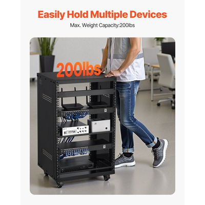 Rack AV VEVOR 16U, μέγιστη χωρητικότητα φορτίου 90,7 kg, Rack οικιακού στούντιο ηχογράφησης με κλειδώσιμες ρόδες, γραφείο διακομιστή ανοιχτού πλαισίου, ειδικός σχεδιασμός αεραγωγών, για τοποθέτηση σε εξοπλισμό ήχου, βίντεο, μουσικής και πληροφορικής