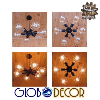 GLOBOSTAR® CONFOR 01036 Μοντέρνο Φωτιστικό Οροφής με Ντουί 6 x E27 AC 220-240V IP20 - Μαύρο - Μ24 x Π24 x Υ8cm