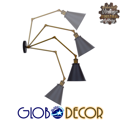 GLOBOSTAR® CRUCE 01037 Vintage Φωτιστικό Τοίχου - Απλίκα με Ντουί 1 x E27 AC 220-240V IP20 - Μαύρο & Χρυσό - Μ19 x Π63 x Υ77cm
