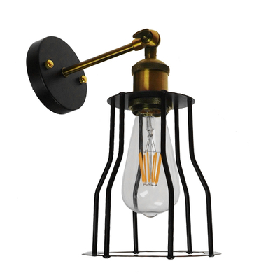 GLOBOSTAR® CATEL 01054 Vintage Φωτιστικό Τοίχου - Απλίκα με Ντουί 1 x E27 AC 220-240V IP20 - Μαύρο & Χρυσό - Μ15 x Π26 x Υ31cm