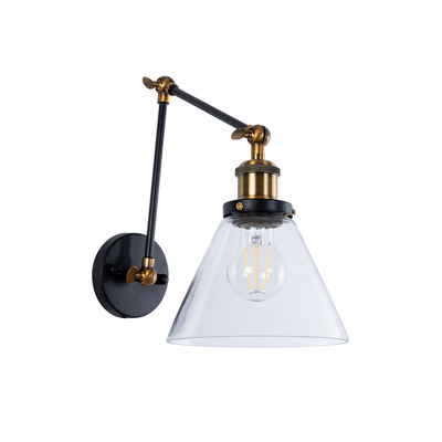 GLOBOSTAR® BINGLEY 01068 Vintage Φωτιστικό Τοίχου - Απλίκα με Ντουί 1 x E27 AC 220-240V IP20 - Διάφανο & Χρυσό - Μ18 x Π40 x Υ43cm