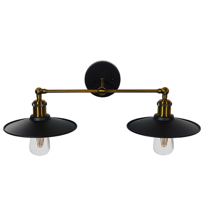 GLOBOSTAR® MINIMALL 01069 Vintage Φωτιστικό Τοίχου - Απλίκα με Ντουί 2 x E27 AC 220-240V IP20 - Μαύρο & Χρυσό - Μ30 x Π60 x Υ18cm