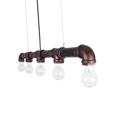 GLOBOSTAR® CANAL 01070 Vintage Κρεμαστό Φωτιστικό Οροφής με Ντουί 5 x E27 AC 220-240V IP20 - Χάλκινο Εφέ Σκουριάς - Μ88 x Π5 x Υ7cm