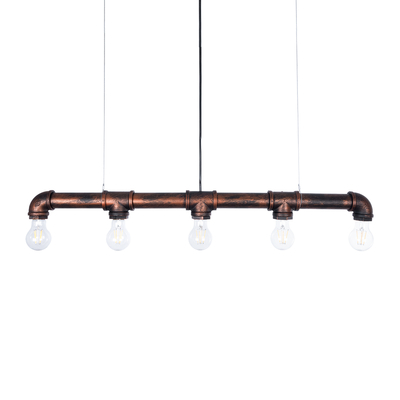 GLOBOSTAR® CANAL 01070 Vintage Κρεμαστό Φωτιστικό Οροφής με Ντουί 5 x E27 AC 220-240V IP20 - Χάλκινο Εφέ Σκουριάς - Μ88 x Π5 x Υ7cm