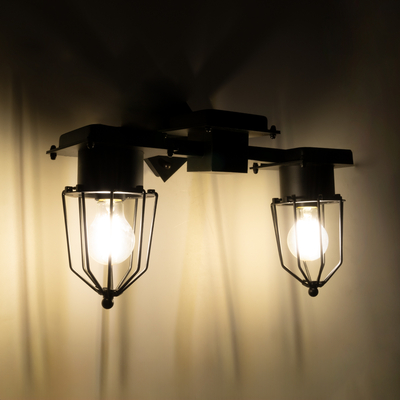GLOBOSTAR® TORO 01079 Vintage Φωτιστικό Τοίχου - Απλίκα με Ντουί 2 x E27 AC 220-240V IP20 - Μαύρο - Μ44 x Π33 x Υ21cm