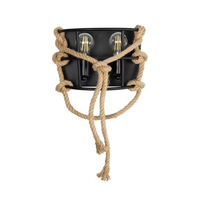 GLOBOSTAR® BARBOSA 01083 Vintage Φωτιστικό Τοίχου - Απλίκα με Ντουί 2 x E27 AC 220-240V IP20 - Μαύρο & Μπεζ - Μ30 x Π16 x Υ20cm