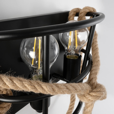 GLOBOSTAR® BARBOSA 01083 Vintage Φωτιστικό Τοίχου - Απλίκα με Ντουί 2 x E27 AC 220-240V IP20 - Μαύρο & Μπεζ - Μ30 x Π16 x Υ20cm