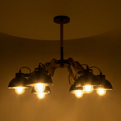 GLOBOSTAR® OLD SCHOOL 01094 Μοντέρνο Φωτιστικό Οροφής με Ντουί 6 x E27 AC 220-240V IP20 - Μαύρο & Μπεζ - Μ75 x Π75 x Υ40cm