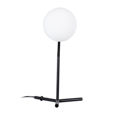 GloboStar® ELFIS 01100 Μοντέρνο Επιτραπέζιο Φωτιστικό Πορτατίφ Μονόφωτο 1 x E27 IP20 Μαύρο Μέταλλο με Λευκό Γυαλί - Μ22 x Π27 x Υ41cm
