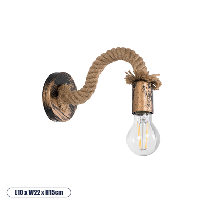 GLOBOSTAR® DAKER 01126 Vintage Φωτιστικό Τοίχου - Απλίκα με Ντουί 1 x E27 AC 220-240V IP20 - Χάλκινο Εφέ Σκουριάς & Μπεζ - Μ10 x Π22 x Υ15cm