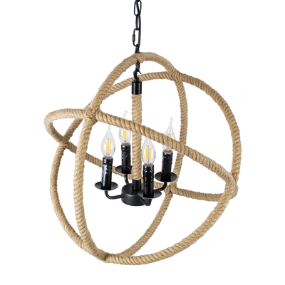 GLOBOSTAR® VITRUVIAN 01141 Boho Κρεμαστό Φωτιστικό Οροφής με Ντουί 4 x E14 AC 220-240V IP20 - Μαύρο & Μπεζ - Μ53 x Π53 x Υ53cm
