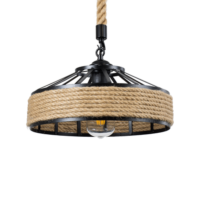 GLOBOSTAR® SAHARA 01146 Boho Κρεμαστό Φωτιστικό Οροφής με Ντουί 1 x E27 AC 220-240V IP20 - Μπεζ & Μαύρο - Μ31 x Π31 x Υ14cm