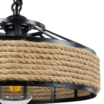 GLOBOSTAR® SAHARA 01146 Boho Κρεμαστό Φωτιστικό Οροφής με Ντουί 1 x E27 AC 220-240V IP20 - Μπεζ & Μαύρο - Μ31 x Π31 x Υ14cm