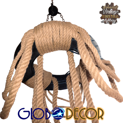 GLOBOSTAR® RUNNER 01115 Vintage Κρεμαστό Φωτιστικό Οροφής με Ντουί 6 x E27 AC 220-240V IP20 - Μαύρο & Μπεζ - Μ45 x Π45 x Υ60cm