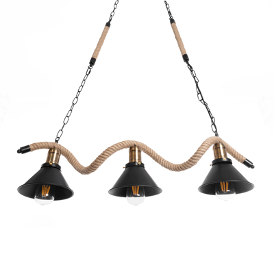 GLOBOSTAR® TYMEN 01189 Boho Κρεμαστό Φωτιστικό Οροφής με Ντουί 3 x E27 AC 220-240V IP20 - Μαύρο & Μπεζ - Μ85 x Π18.5 x Υ20cm