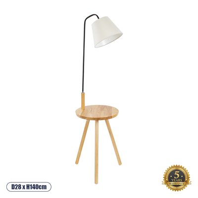 GloboStar® TIFFANY 01206 Μοντέρνο Επιδαπέδιο Φωτιστικό Μονόφωτο 1 x E27 IP20 Μπεζ Ξύλο, Λευκό Ύφασμα με Μαύρο Μέταλλο - Μ28 x Π28 x Υ140cm