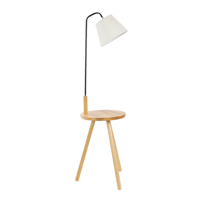 GloboStar® TIFFANY 01206 Μοντέρνο Επιδαπέδιο Φωτιστικό Μονόφωτο 1 x E27 IP20 Μπεζ Ξύλο, Λευκό Ύφασμα με Μαύρο Μέταλλο - Μ28 x Π28 x Υ140cm