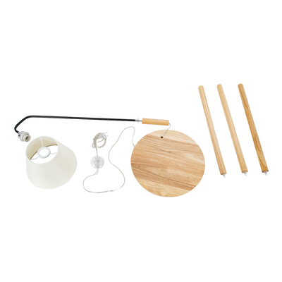 GloboStar® TIFFANY 01206 Μοντέρνο Επιδαπέδιο Φωτιστικό Μονόφωτο 1 x E27 IP20 Μπεζ Ξύλο, Λευκό Ύφασμα με Μαύρο Μέταλλο - Μ28 x Π28 x Υ140cm